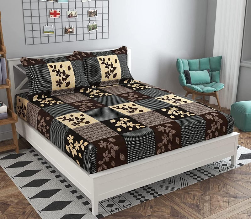 STARNSTYLE Polycotton 220 TC Floral Printed King Size Double Bedsheet with 2 Pillow Covers (90 x 90 Inches) - Image 1